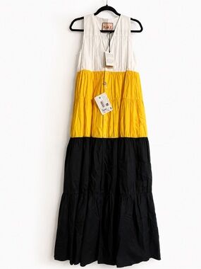 Girls' Colorblock Maxi Dress in White, Yellow & Black